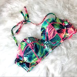 Palm print tropical vibe botanical bustie swimming suit bikini padded bra top